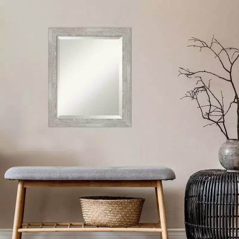 19.5" x 23.5" Rectangle Beveled Wall Mirror – Graywash Narrow Polystyrene Frame