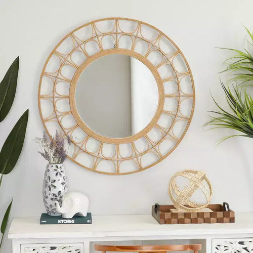Bohemian Bamboo Starburst Wall Mirror Brown - Olivia & May