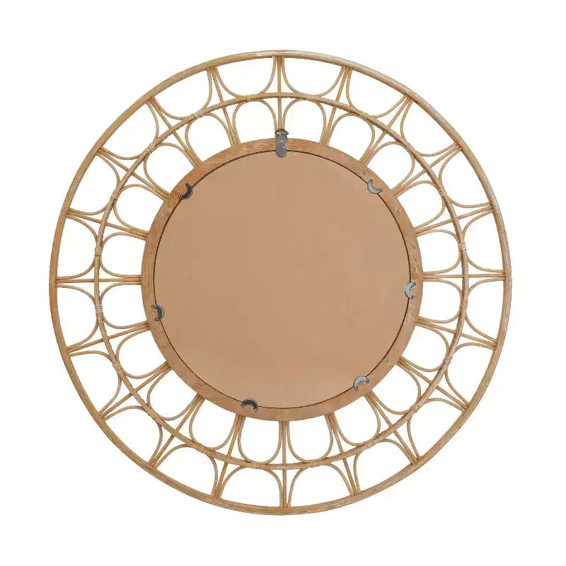 35" Round Bohemian Bamboo Starburst Wall Mirror – Brown Geometric Frame
