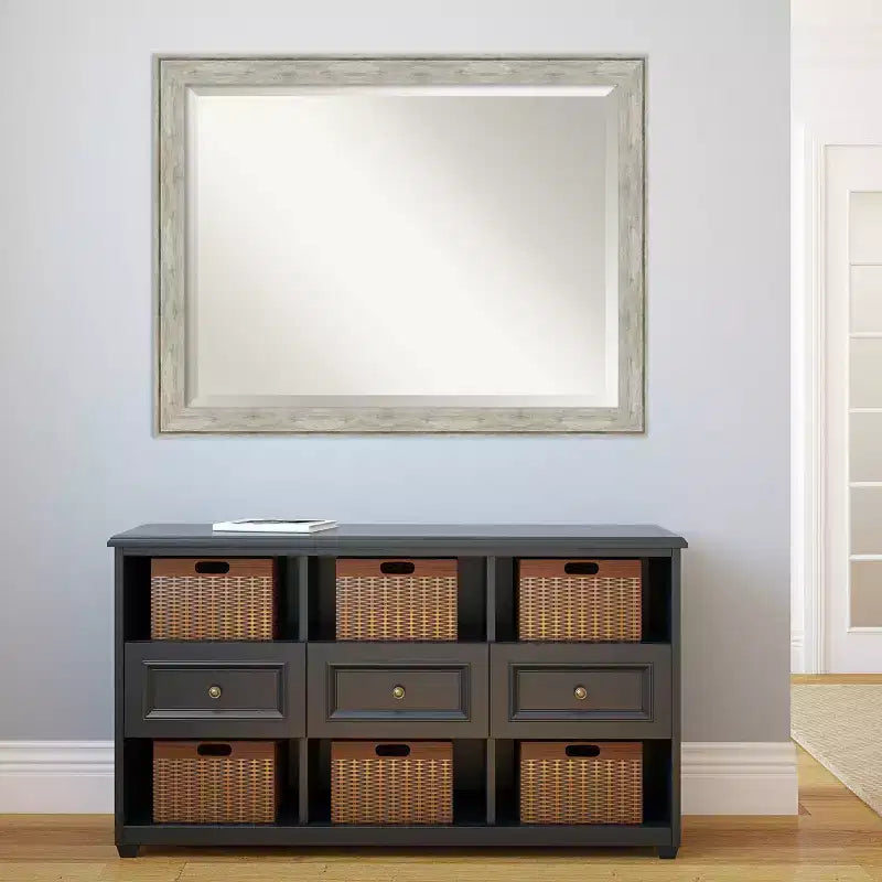 Specchio da parete rettangolare smussato 44,88" x 34,88" – Cornice in polistirene argentato metallizzato craquelé
