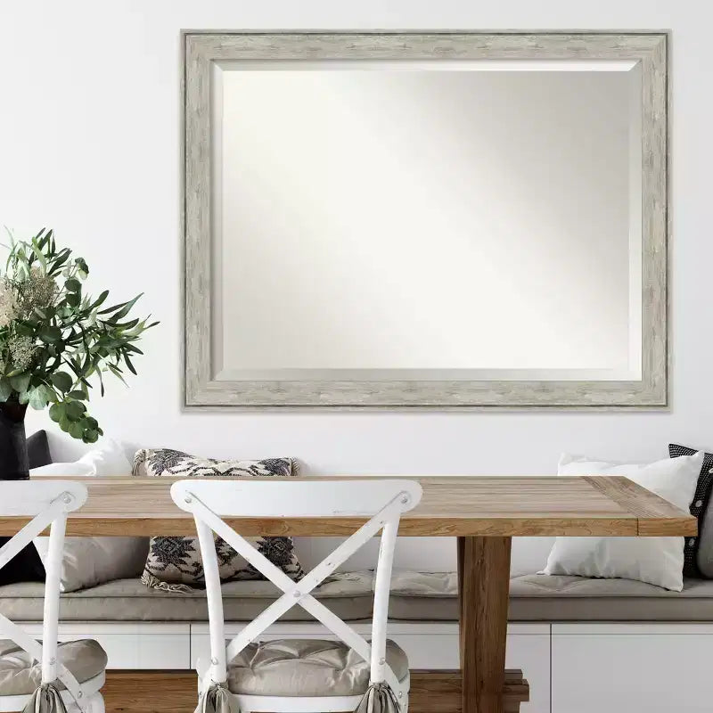 Specchio da parete rettangolare smussato 44,88" x 34,88" – Cornice in polistirene argentato metallizzato craquelé