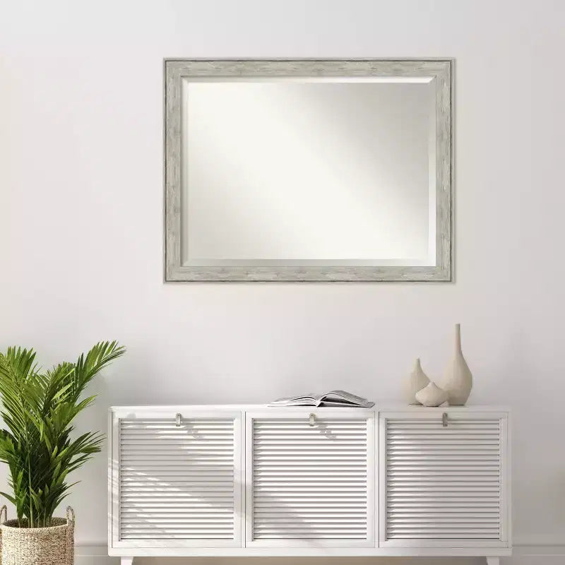 Specchio da parete rettangolare smussato 44,88" x 34,88" – Cornice in polistirene argentato metallizzato craquelé