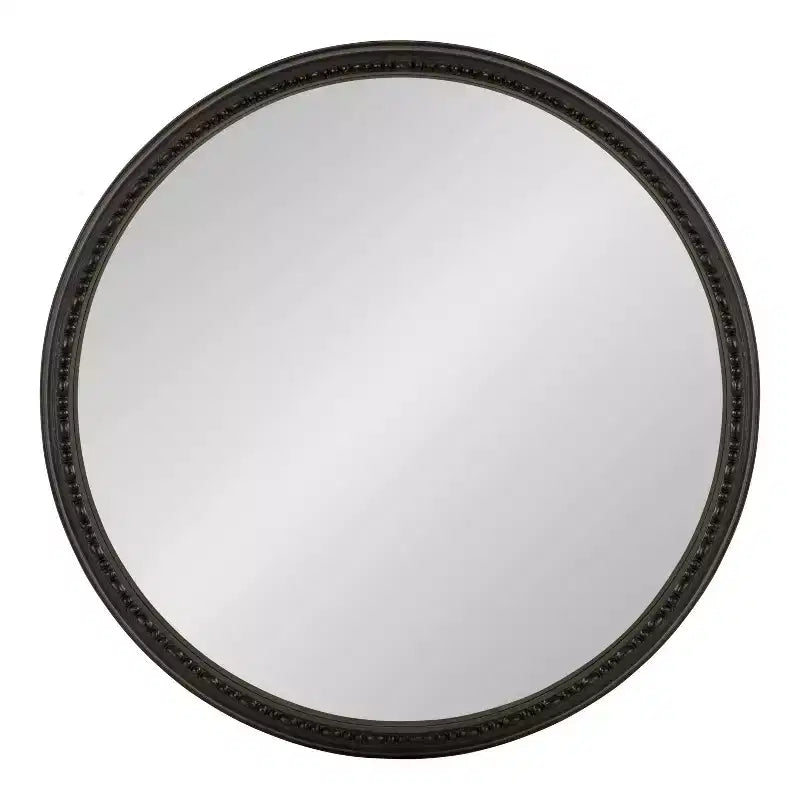 24" Round Wall Mirror – Black Beaded Plastic Frame, 21.5" Reflective Area