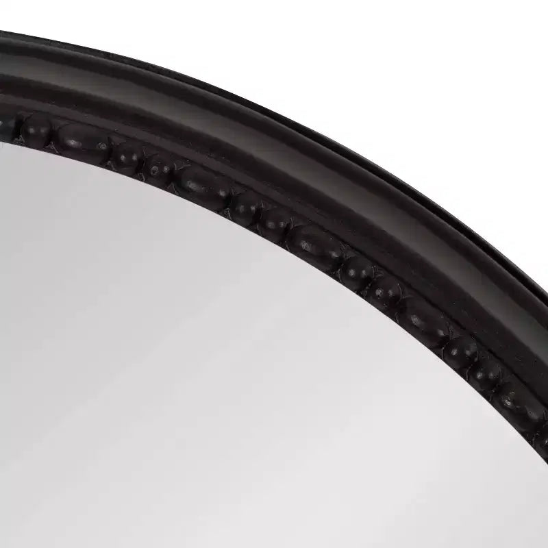24" Round Wall Mirror – Black Beaded Plastic Frame, 21.5" Reflective Area