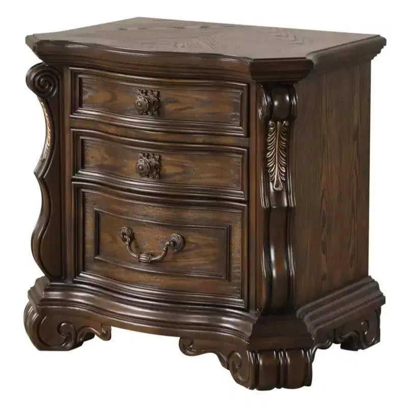 Comodino tradizionale da 31" con 2 cassetti e ricarica USB A/C – Legno massello marrone scuro