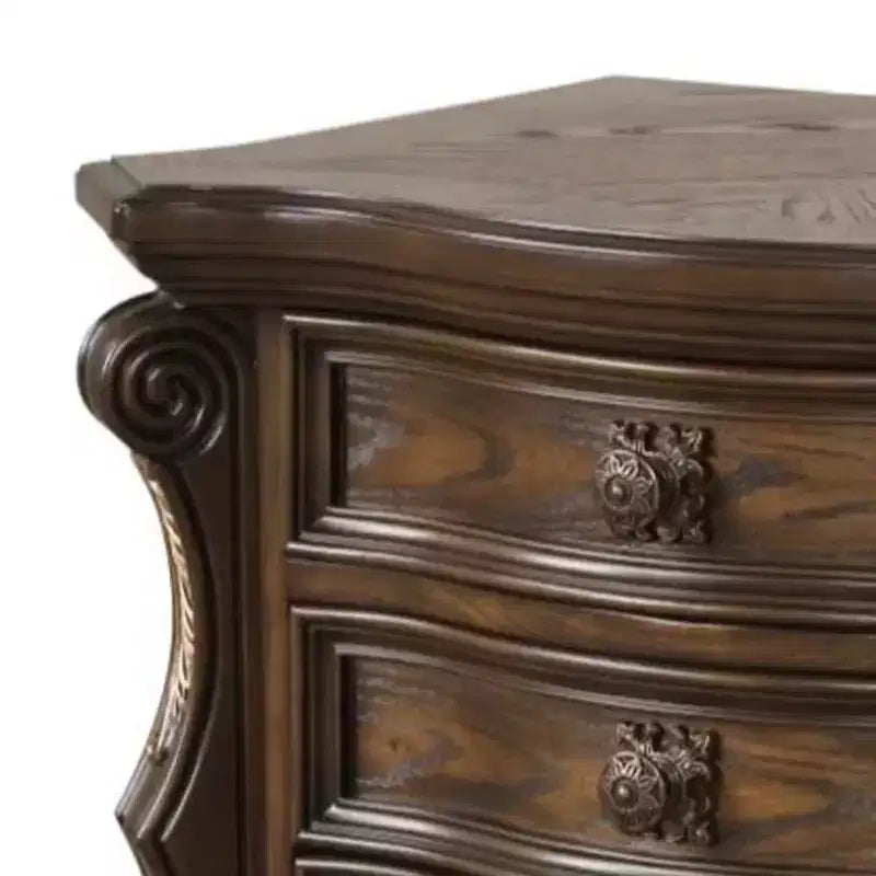 31" Traditional Nightstand with 2 Drawers & USB A/C Charging – Dark Brown Hardwood