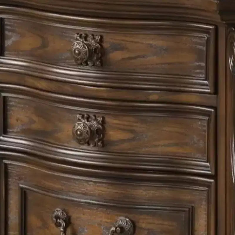 Comodino tradizionale da 31" con 2 cassetti e ricarica USB A/C – Legno massello marrone scuro