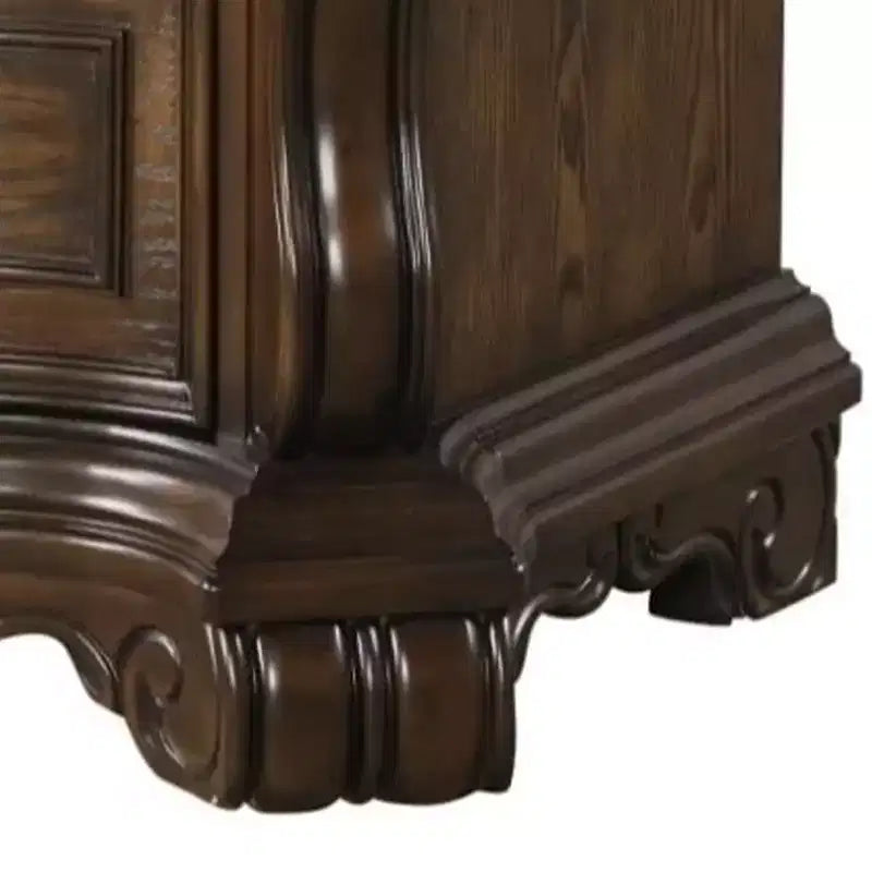 31" Traditional Nightstand with 2 Drawers & USB A/C Charging – Dark Brown Hardwood