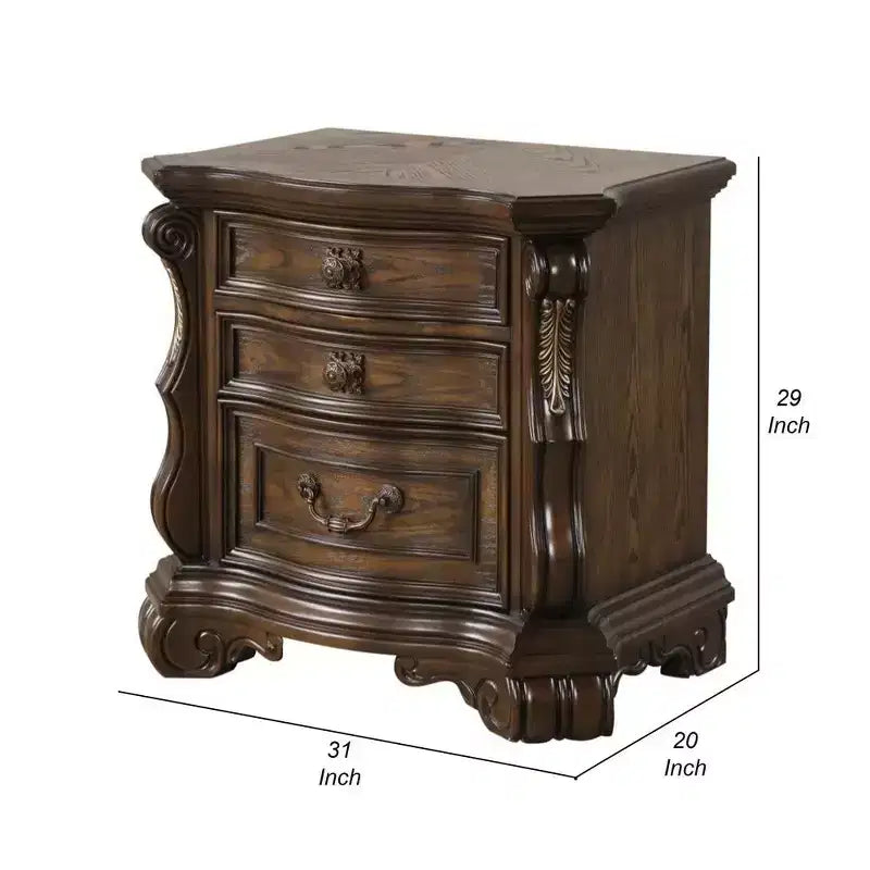 Comodino tradizionale da 31" con 2 cassetti e ricarica USB A/C – Legno massello marrone scuro