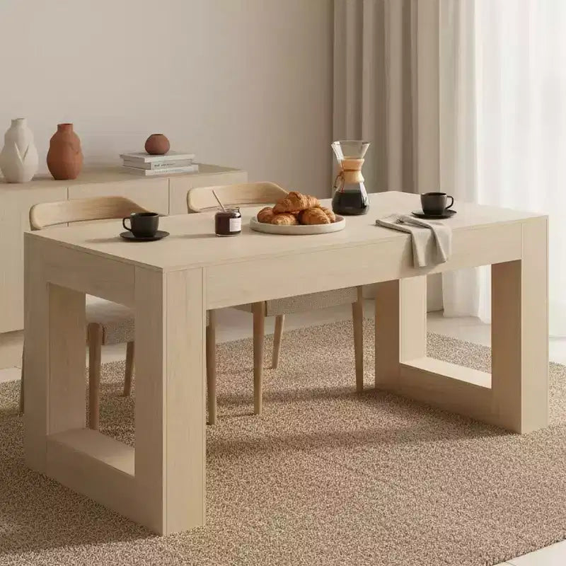 Tavolo da pranzo rettangolare da 160 cm con base solida – MDF rovere naturale, posti a sedere 4-6, altezza 75 cm