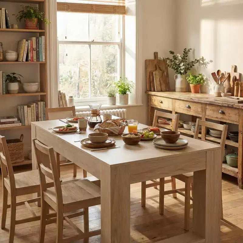 Tavolo da pranzo rettangolare da 160 cm con base solida – MDF rovere naturale, posti a sedere 4-6, altezza 75 cm
