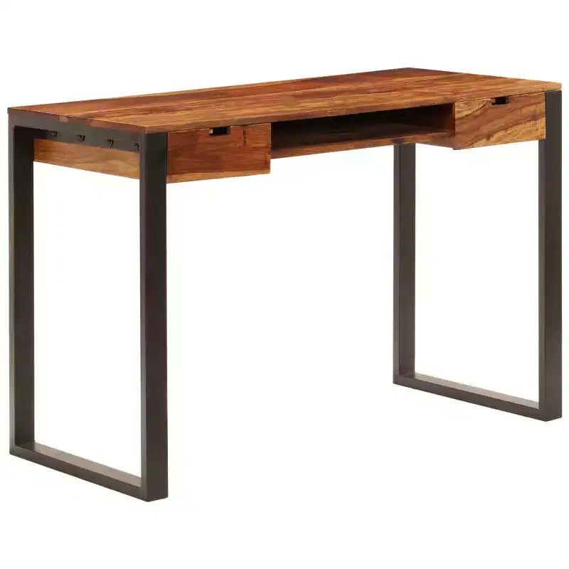 Industrial Writing Desk with 2 Drawers – Solid Acacia Wood & Powder-Coated Steel, 43.3"Wx21.7"Dx30.7"H