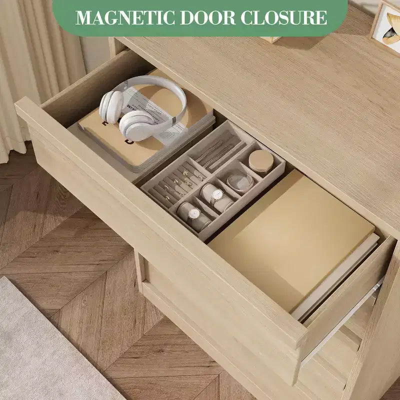 Modern Tall 5-Drawer Dresser – Natural Oak, 29.5"Lx15.9"Wx43.3"H, Smooth-Glide Drawers