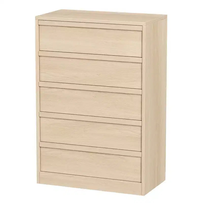 Modern Tall 5-Drawer Dresser – Natural Oak, 29.5"Lx15.9"Wx43.3"H, Smooth-Glide Drawers