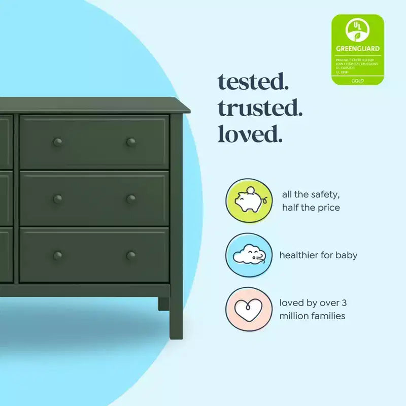 6-Drawer Double Wide Dresser – Pine Wood, 48"Dx18.75"Wx32"H, GREENGUARD Gold Certified