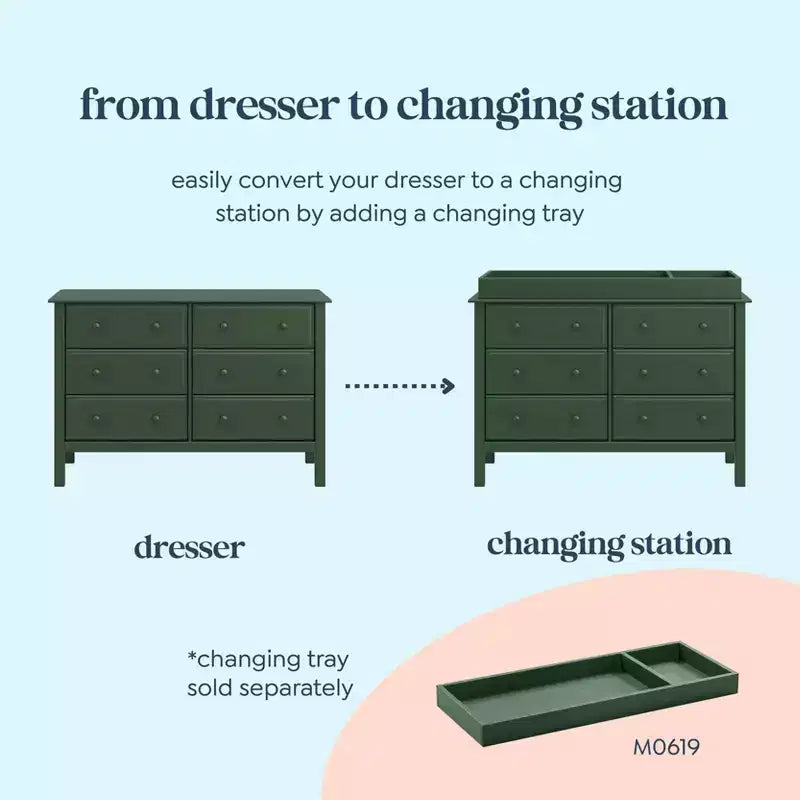 6-Drawer Double Wide Dresser – Pine Wood, 48"Dx18.75"Wx32"H, GREENGUARD Gold Certified