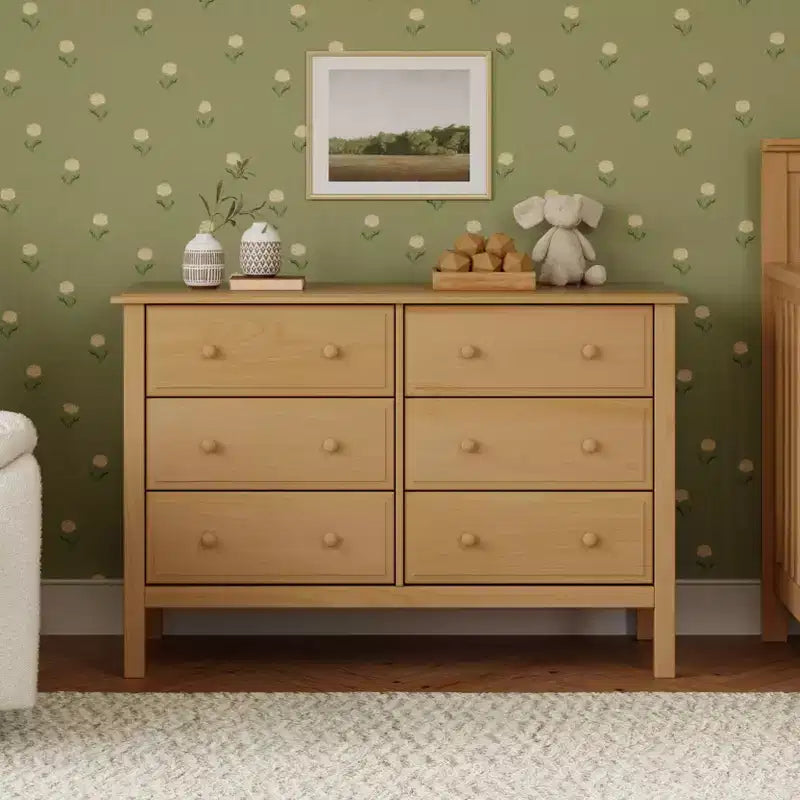 6-Drawer Double Wide Dresser – Pine Wood, 48"Dx18.75"Wx32"H, GREENGUARD Gold Certified