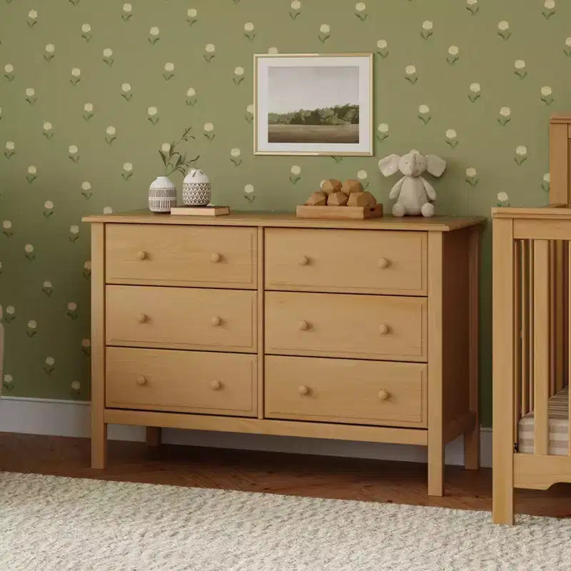 6-Drawer Double Wide Dresser – Pine Wood, 48"Dx18.75"Wx32"H, GREENGUARD Gold Certified