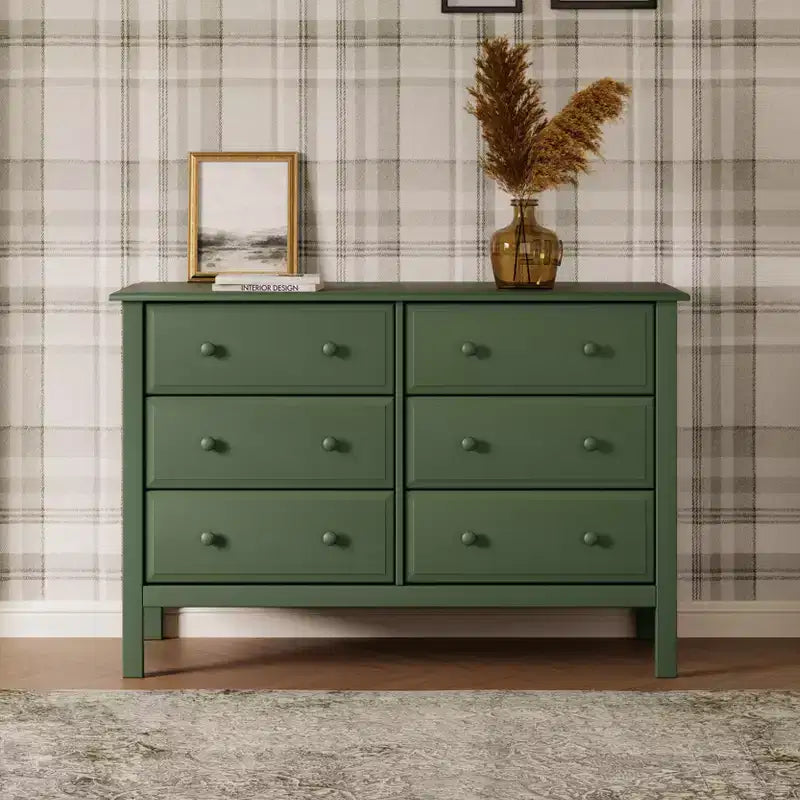 6-Drawer Double Wide Dresser – Pine Wood, 48"Dx18.75"Wx32"H, GREENGUARD Gold Certified