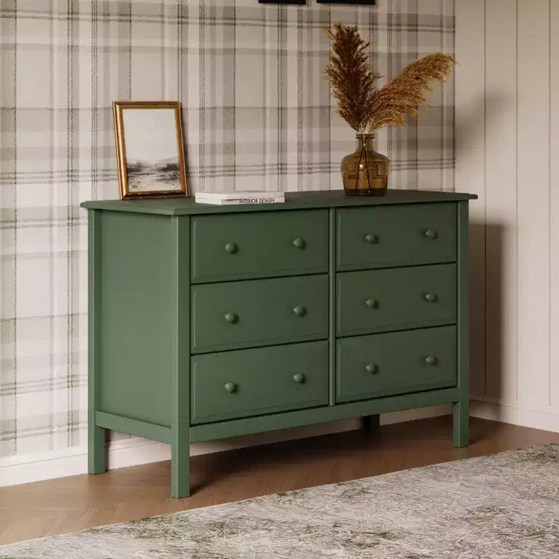 6-Drawer Double Wide Dresser – Pine Wood, 48"Dx18.75"Wx32"H, GREENGUARD Gold Certified