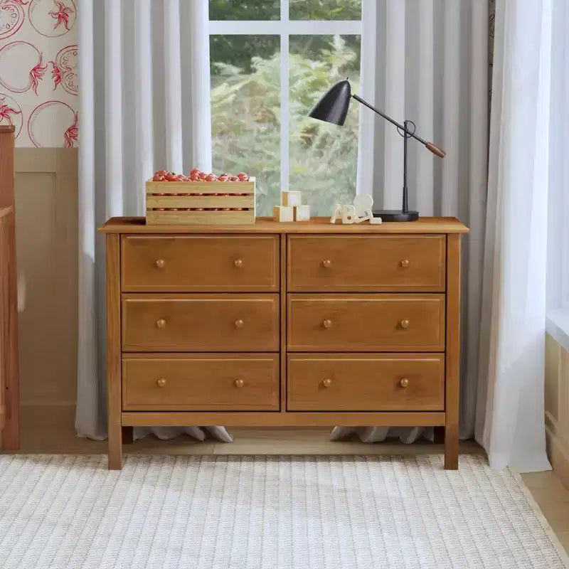 6-Drawer Double Wide Dresser – Pine Wood, 48"Dx18.75"Wx32"H, GREENGUARD Gold Certified
