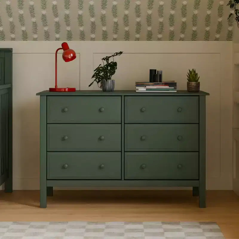 6-Drawer Double Wide Dresser – Pine Wood, 48"Dx18.75"Wx32"H, GREENGUARD Gold Certified