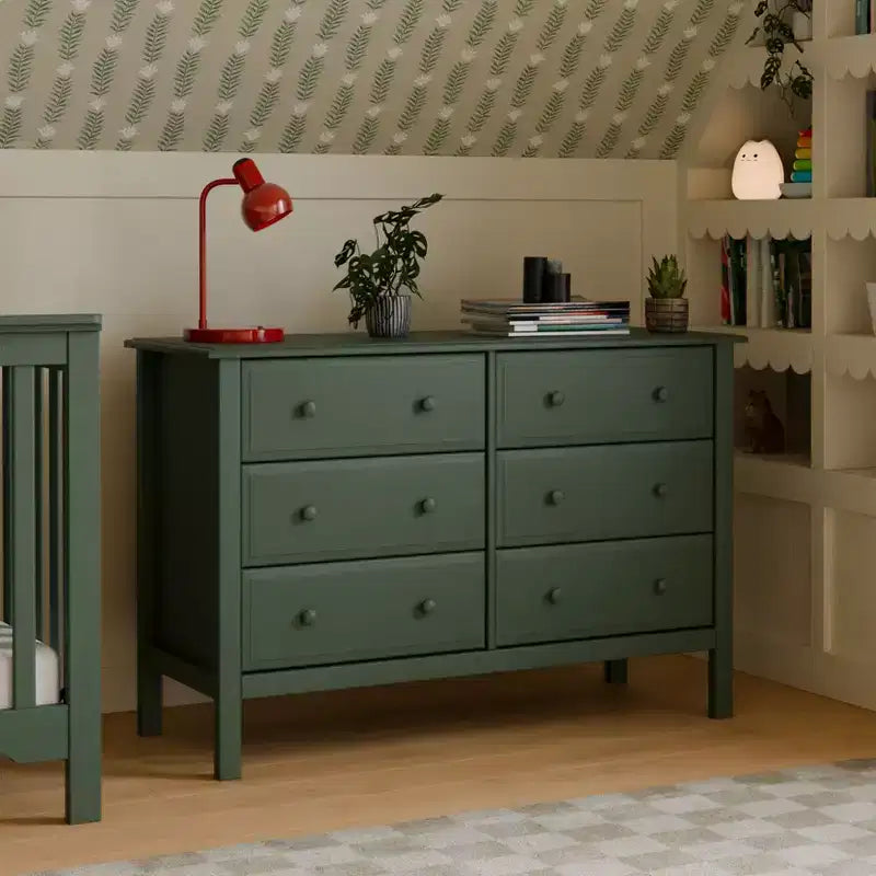 6-Drawer Double Wide Dresser – Pine Wood, 48"Dx18.75"Wx32"H, GREENGUARD Gold Certified