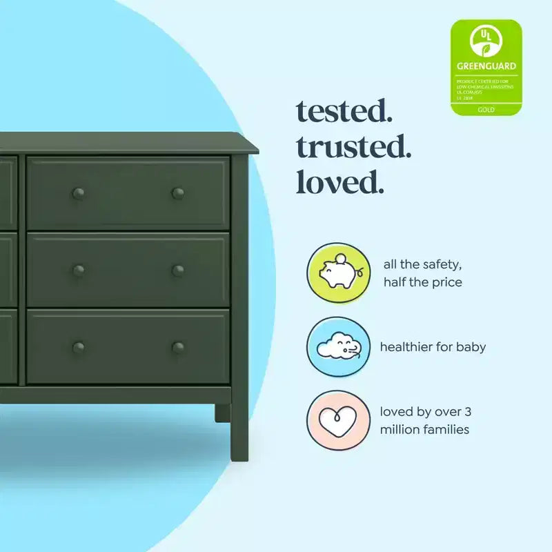 6-Drawer Double Wide Dresser – Pine Wood, 48"Dx18.75"Wx32"H, GREENGUARD Gold Certified