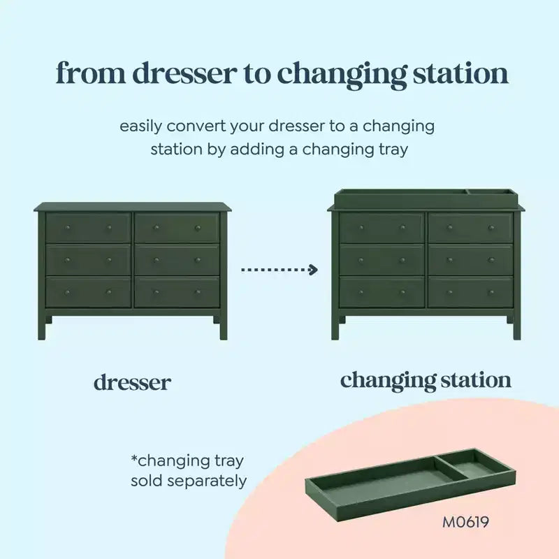 6-Drawer Double Wide Dresser – Pine Wood, 48"Dx18.75"Wx32"H, GREENGUARD Gold Certified