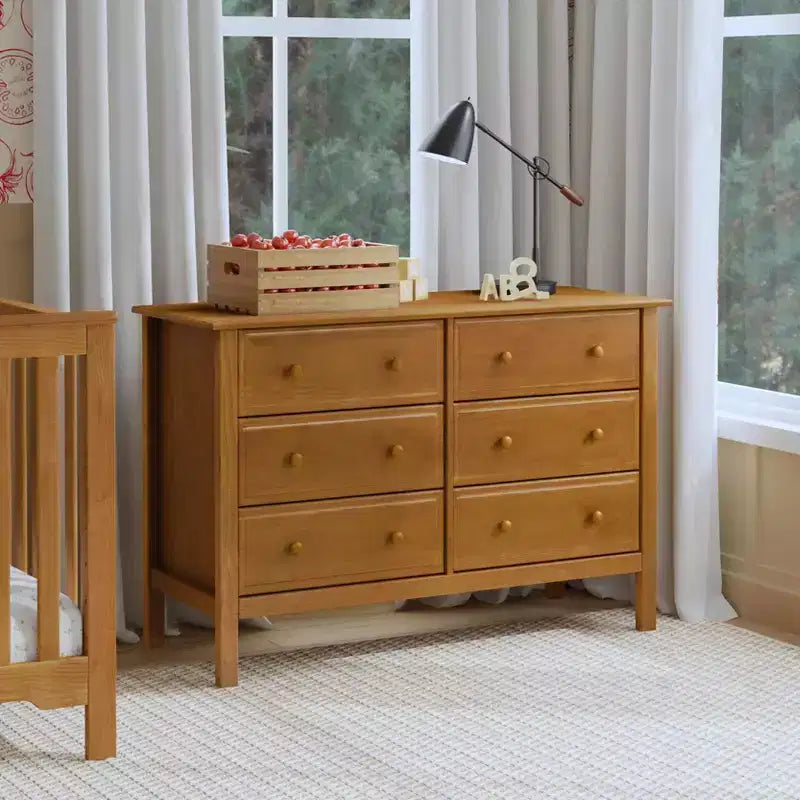 6-Drawer Double Wide Dresser – Pine Wood, 48"Dx18.75"Wx32"H, GREENGUARD Gold Certified