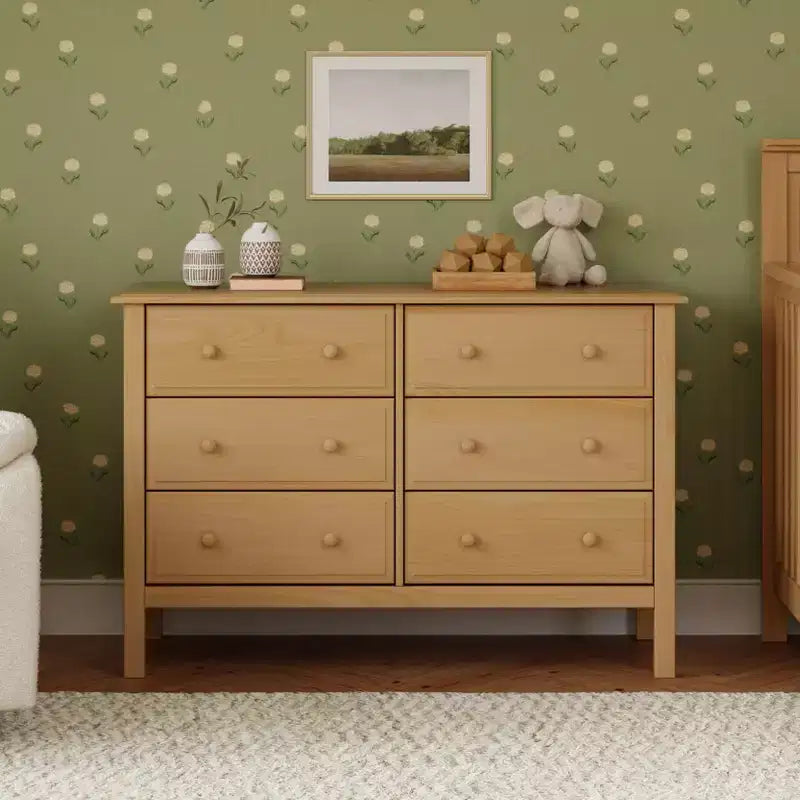 6-Drawer Double Wide Dresser – Pine Wood, 48"Dx18.75"Wx32"H, GREENGUARD Gold Certified