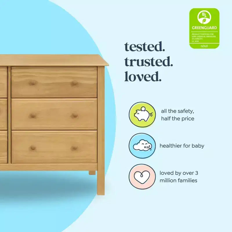 6-Drawer Double Wide Dresser – Pine Wood, 48"Dx18.75"Wx32"H, GREENGUARD Gold Certified