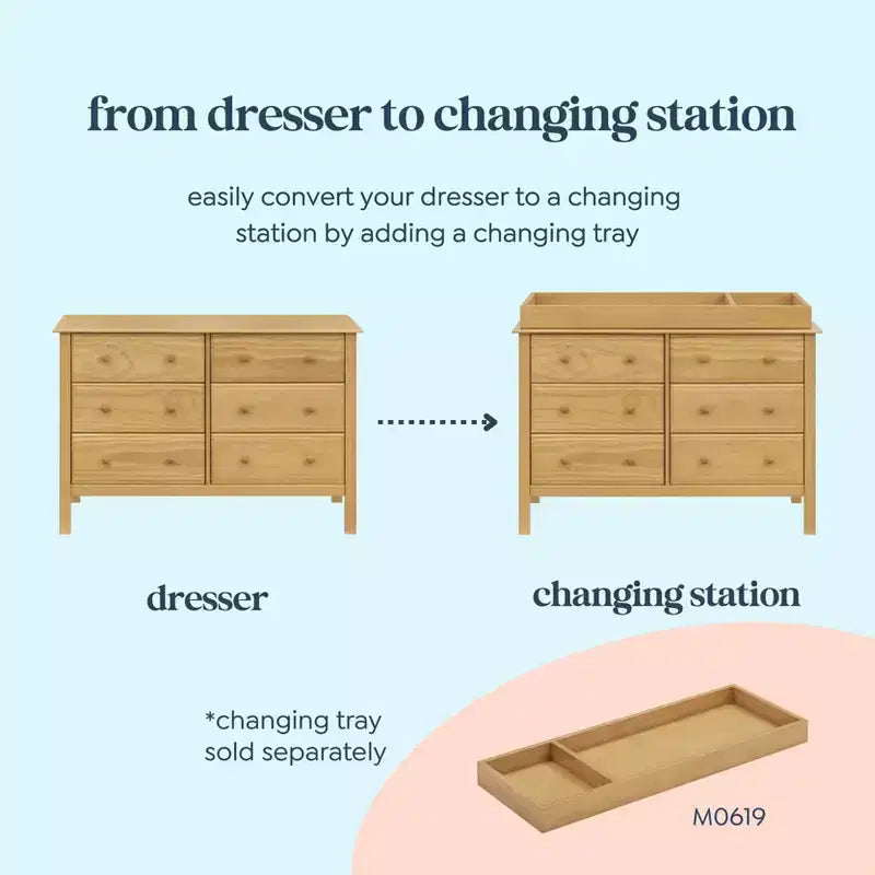 6-Drawer Double Wide Dresser – Pine Wood, 48"Dx18.75"Wx32"H, GREENGUARD Gold Certified