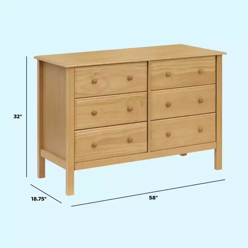 6-Drawer Double Wide Dresser – Pine Wood, 48"Dx18.75"Wx32"H, GREENGUARD Gold Certified