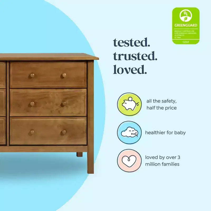 6-Drawer Double Wide Dresser – Pine Wood, 48"Dx18.75"Wx32"H, GREENGUARD Gold Certified