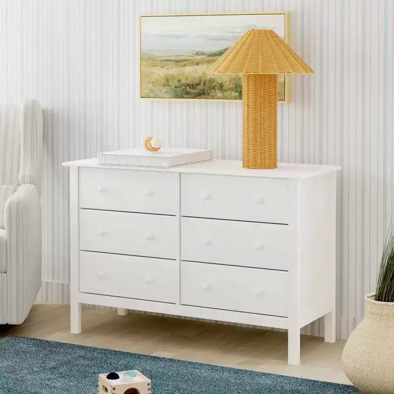 6-Drawer Double Wide Dresser – Pine Wood, 48"Dx18.75"Wx32"H, GREENGUARD Gold Certified