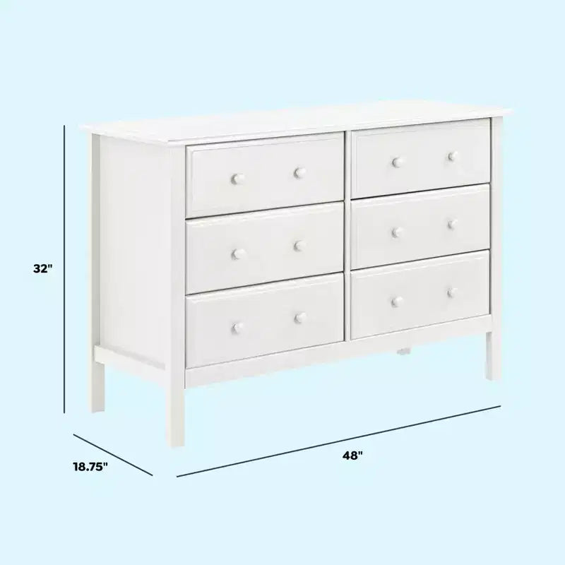 6-Drawer Double Wide Dresser – Pine Wood, 48"Dx18.75"Wx32"H, GREENGUARD Gold Certified