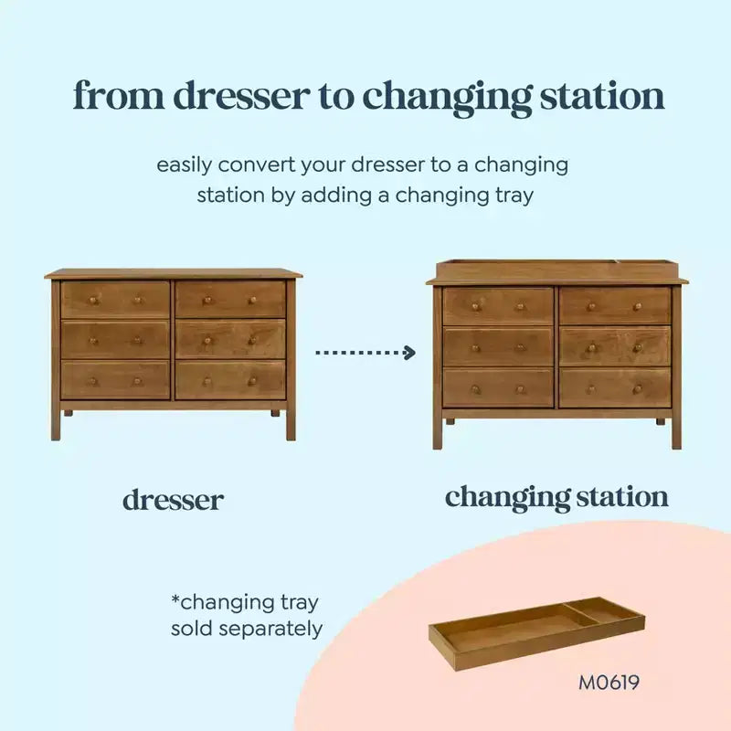 6-Drawer Double Wide Dresser – Pine Wood, 48"Dx18.75"Wx32"H, GREENGUARD Gold Certified