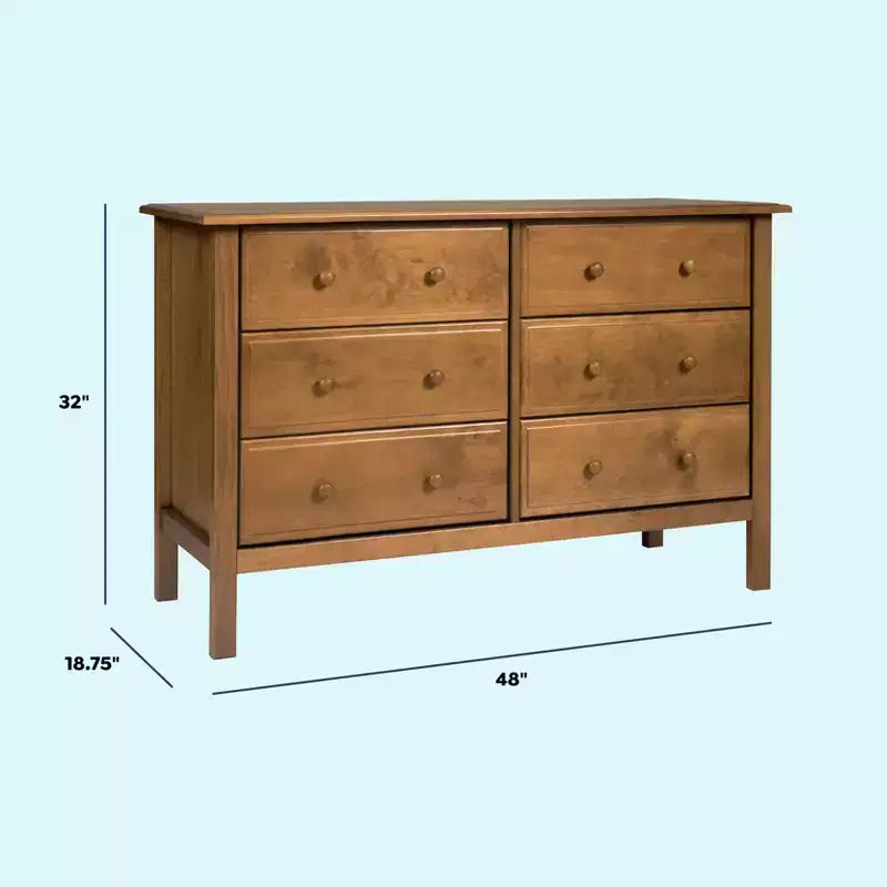 6-Drawer Double Wide Dresser – Pine Wood, 48"Dx18.75"Wx32"H, GREENGUARD Gold Certified