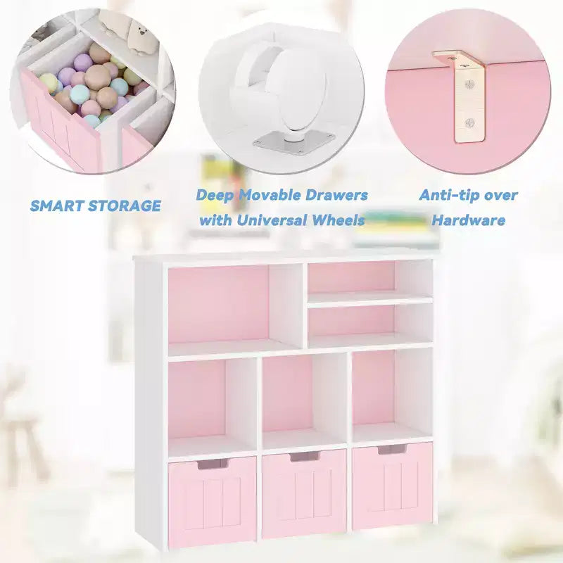 Mobile Contenitore per Giocattoli per Bambini con 3 Cassetti e 6 Scomparti