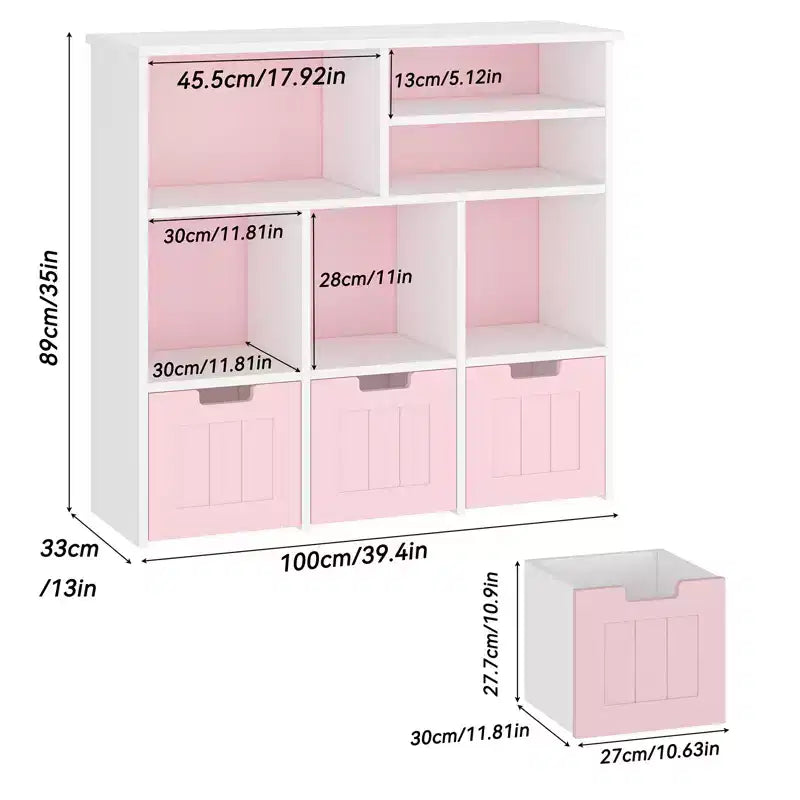 Kids Toy Storage Organizer with 3 Drawers and 6 Cubbies