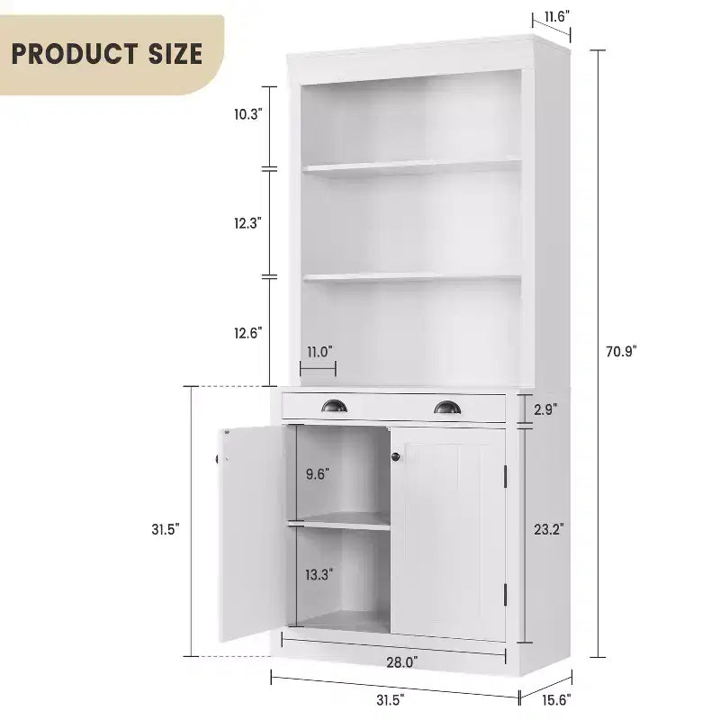 Libreria a 5 ripiani con ante e cassetto, libreria alta 180 cm per casa, ufficio e soggiorno