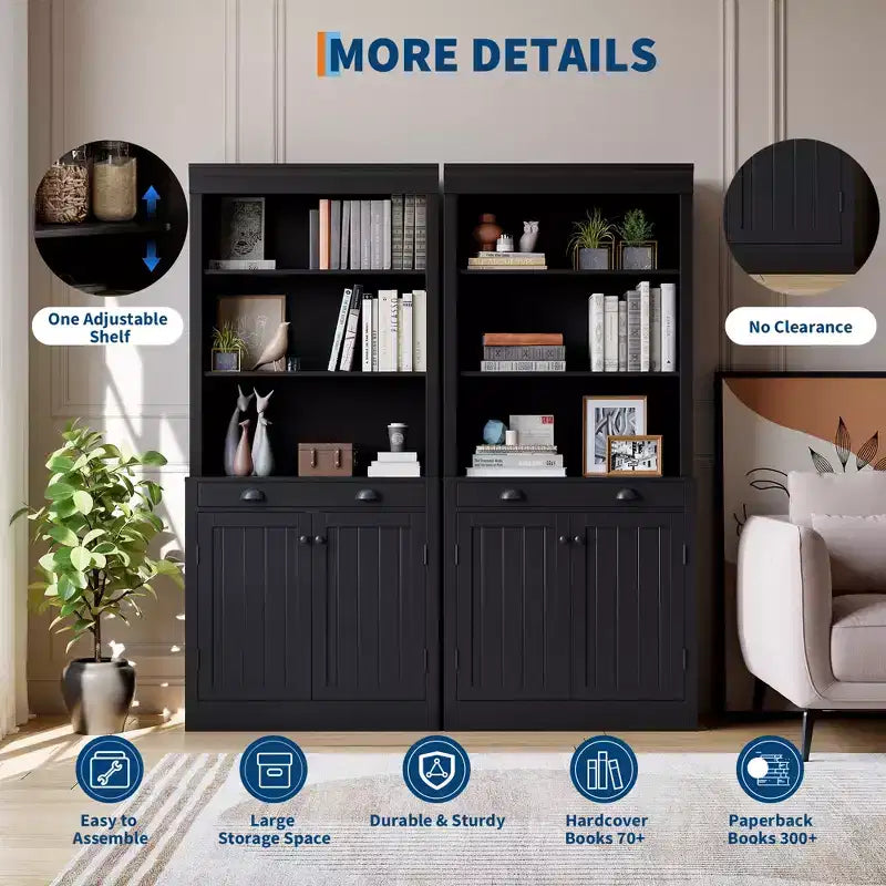 5-Tier Bookcase with Doors and Drawer, 70.9 Inch Tall Bookshelf for Home Office and Living Room
