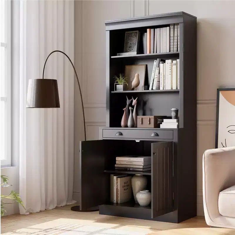 Libreria a 5 ripiani con ante e cassetto, libreria alta 180 cm per casa, ufficio e soggiorno