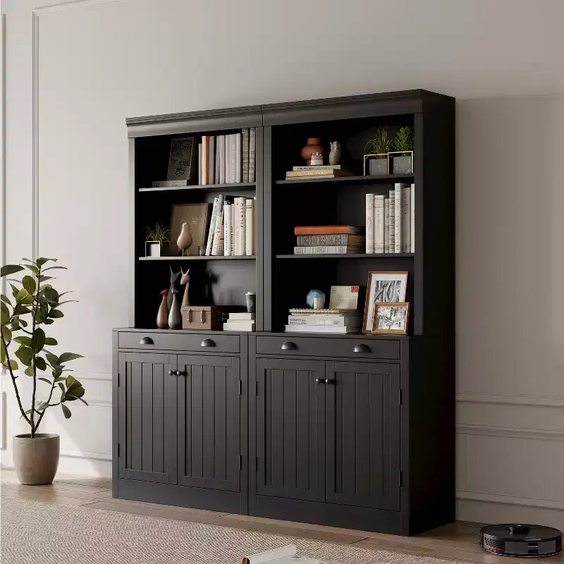 Libreria a 5 ripiani con ante e cassetto, libreria alta 180 cm per casa, ufficio e soggiorno