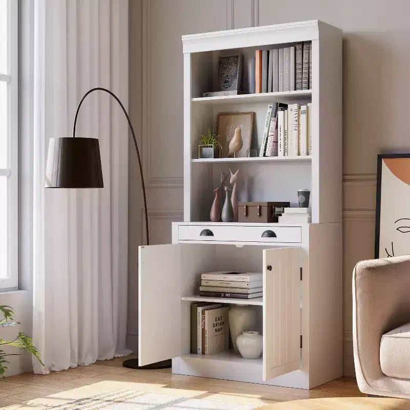5-Tier Bookcase with Doors and Drawer, 70.9 Inch Tall Bookshelf for Home Office and Living Room