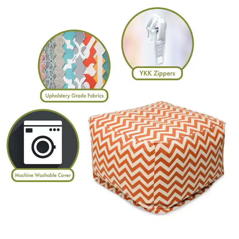 Pouf quadrato ottomano – Motivo Chevron, 68,5 x 68,5 x 43 cm, Rivestimento rimovibile e lavabile