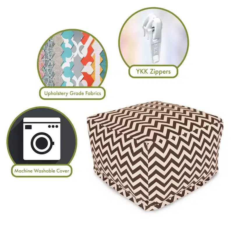 Pouf quadrato ottomano – Motivo Chevron, 68,5 x 68,5 x 43 cm, Rivestimento rimovibile e lavabile