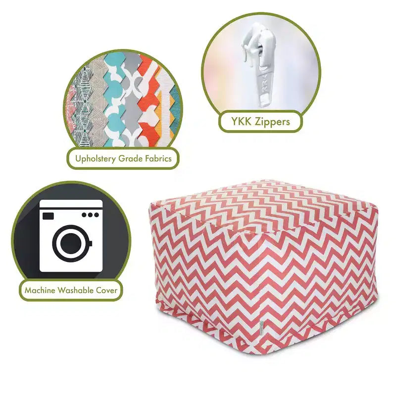Pouf quadrato ottomano – Motivo Chevron, 68,5 x 68,5 x 43 cm, Rivestimento rimovibile e lavabile