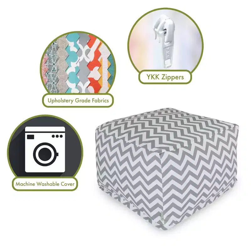 Pouf quadrato ottomano – Motivo Chevron, 68,5 x 68,5 x 43 cm, Rivestimento rimovibile e lavabile